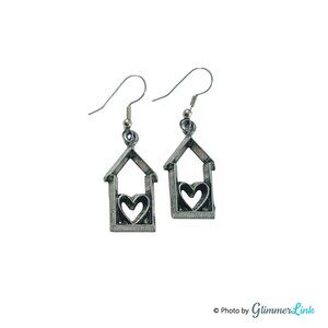 Vintage 1990s Ann Clark Pewter House Heart Cookie Cutter Dangle Earrings